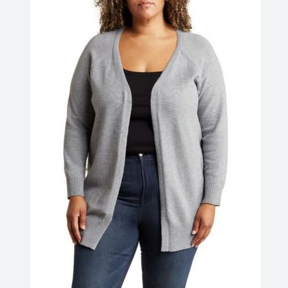 Sweet Romeo Gray Heart Back Open Front Long Cardigan - Picture 2 of 5